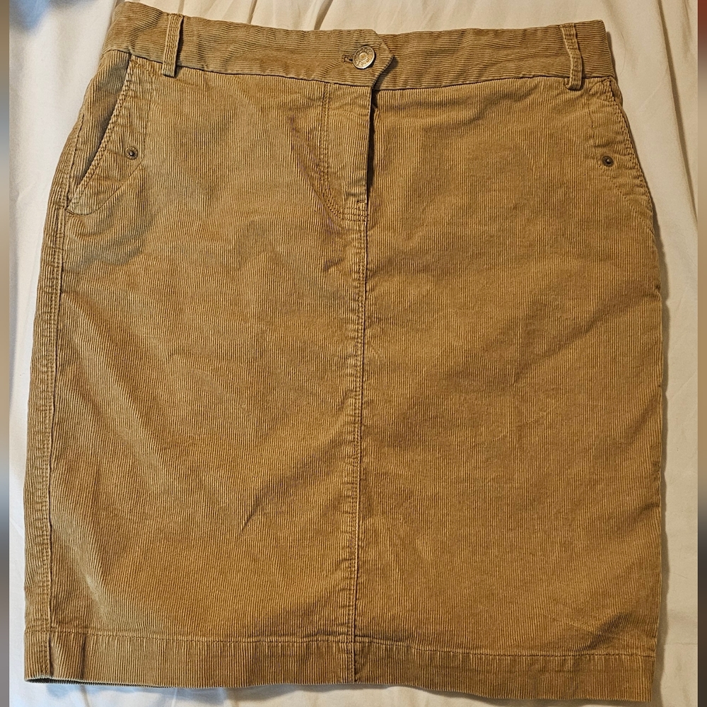 J Crew Stretch corduroy skirt, women's size 6, tan/khaki color